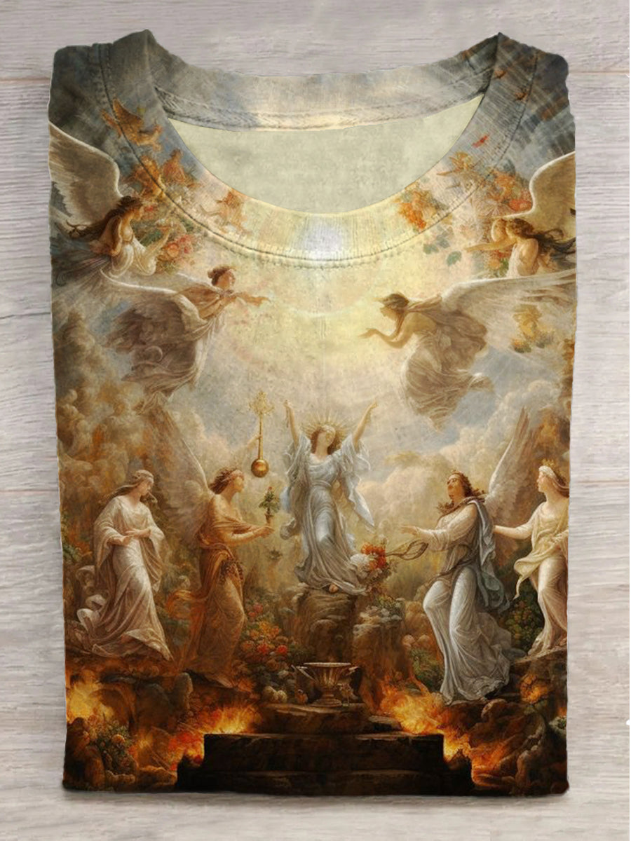 Fantasy Gods Printed Round Neck Short Sleeve T-Shirt