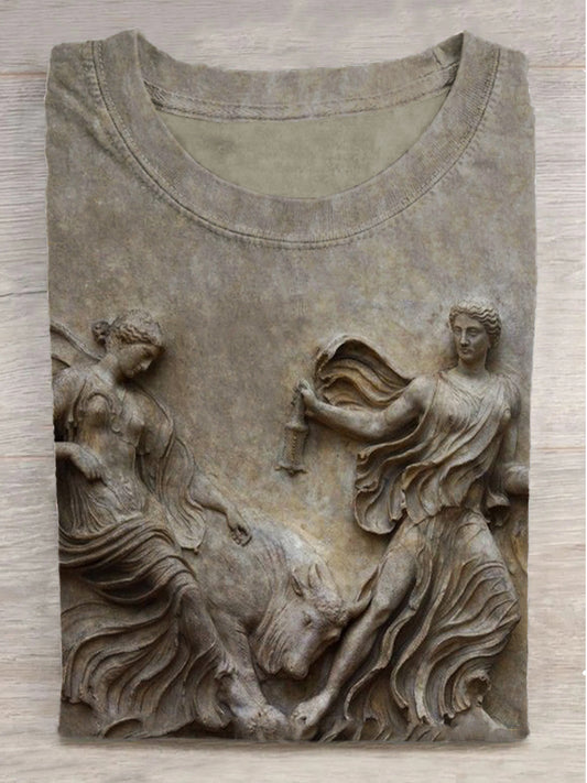 Embossed Beast Bell Print Round Neck Short Sleeve T-Shirt