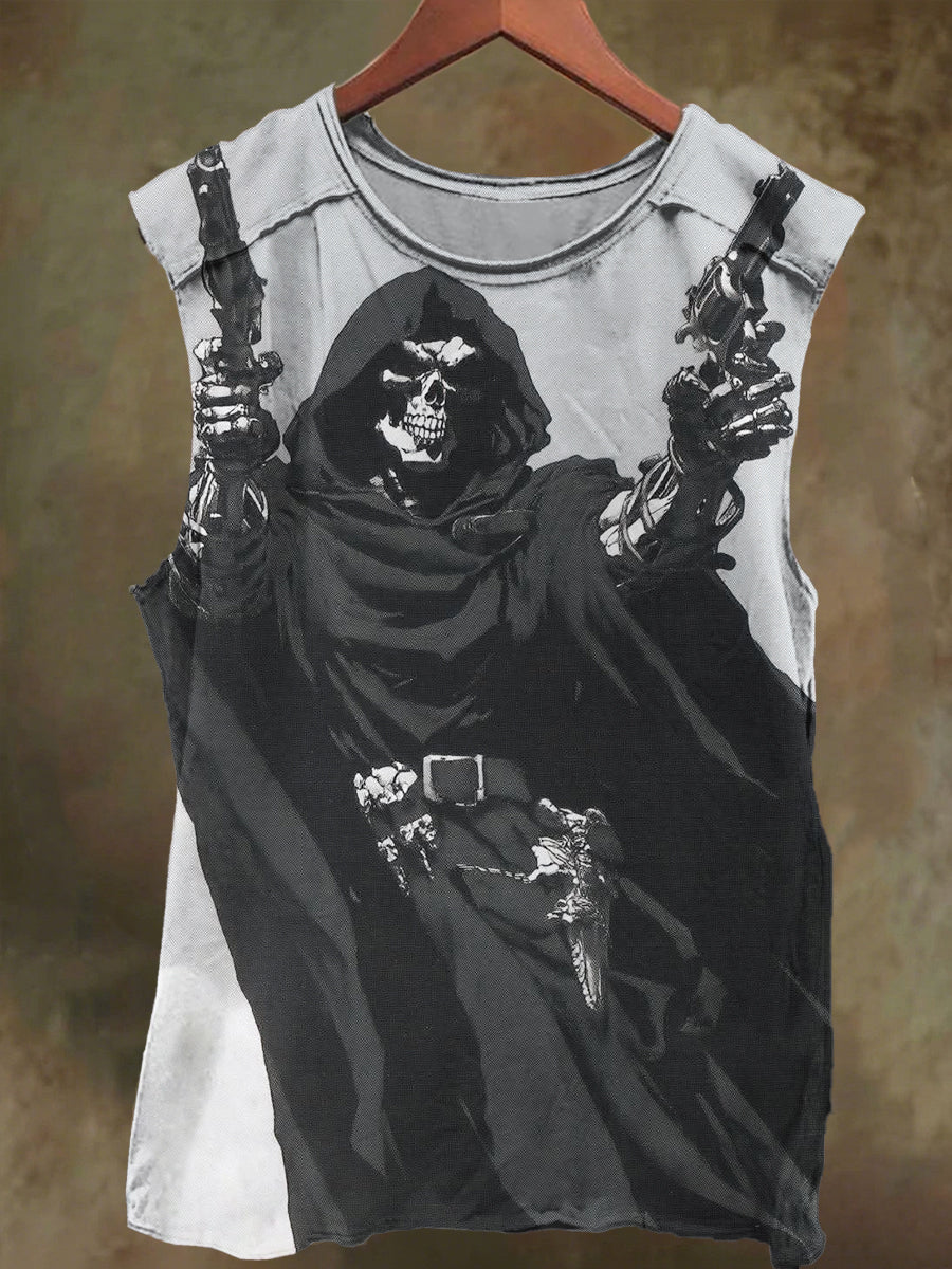 Unisex Weaponized Skull Print Casual Cotton Tank Top
