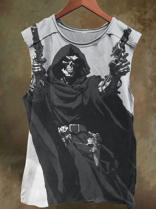 Unisex Weaponized Skull Print Casual Cotton Tank Top