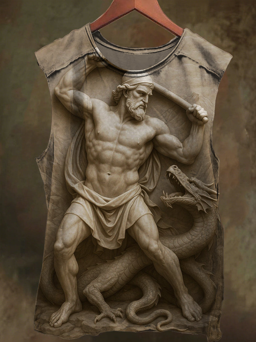 Unisex Embossed Myth Print Casual Cotton Tank Top