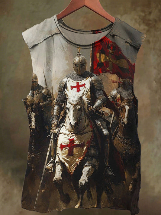 Unisex Horseback Crusader Print Casual Cotton Vest