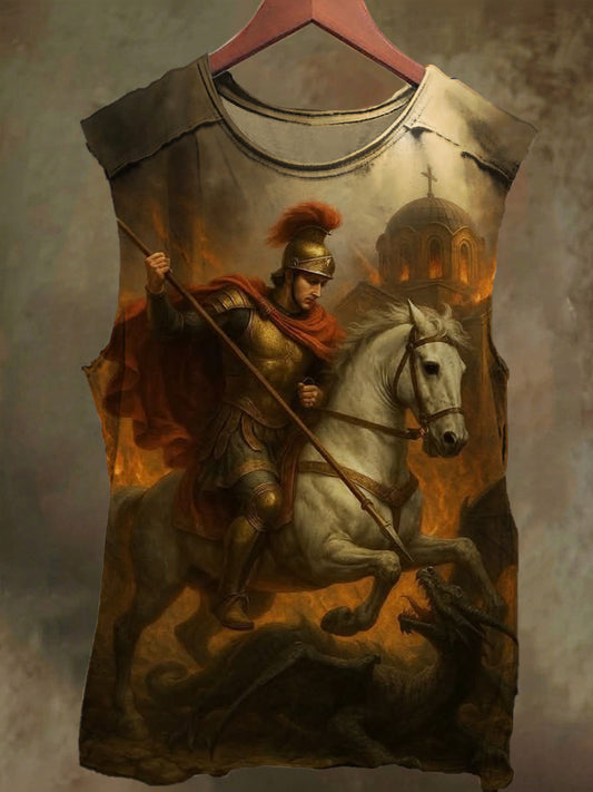 Unisex Knight at War Printed Casual Cotton Tank Top