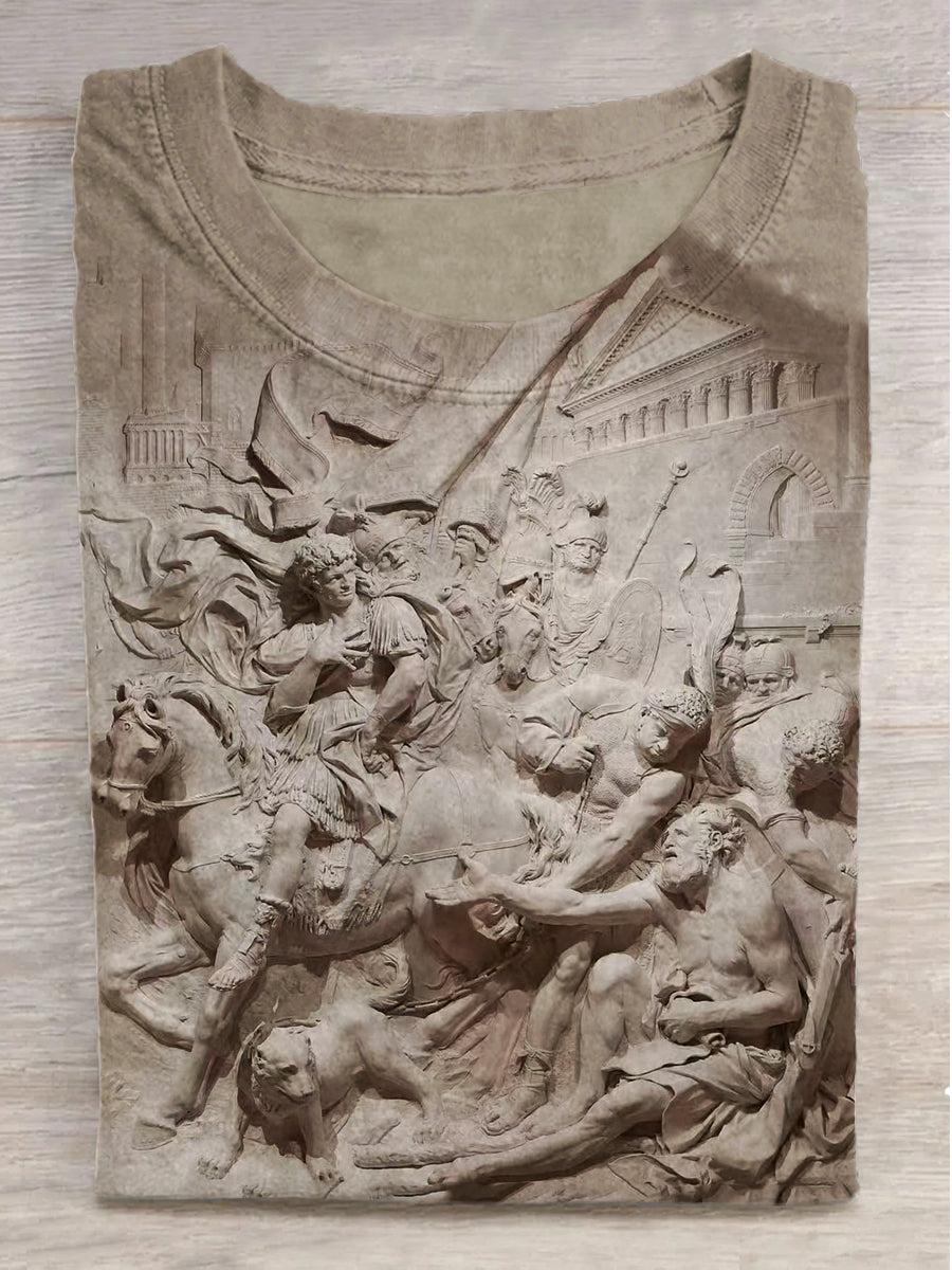 Alexander and Diogenes Print Round Neck Short Sleeve T-Shirt