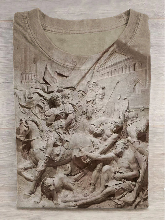 Alexander and Diogenes Print Round Neck Short Sleeve T-Shirt