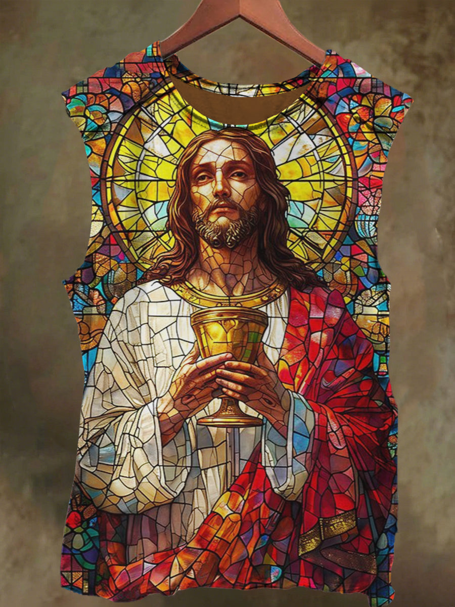 Unisex Jesus Print Casual Cotton Tank Top