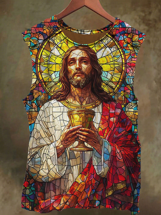 Unisex Jesus Print Casual Cotton Tank Top