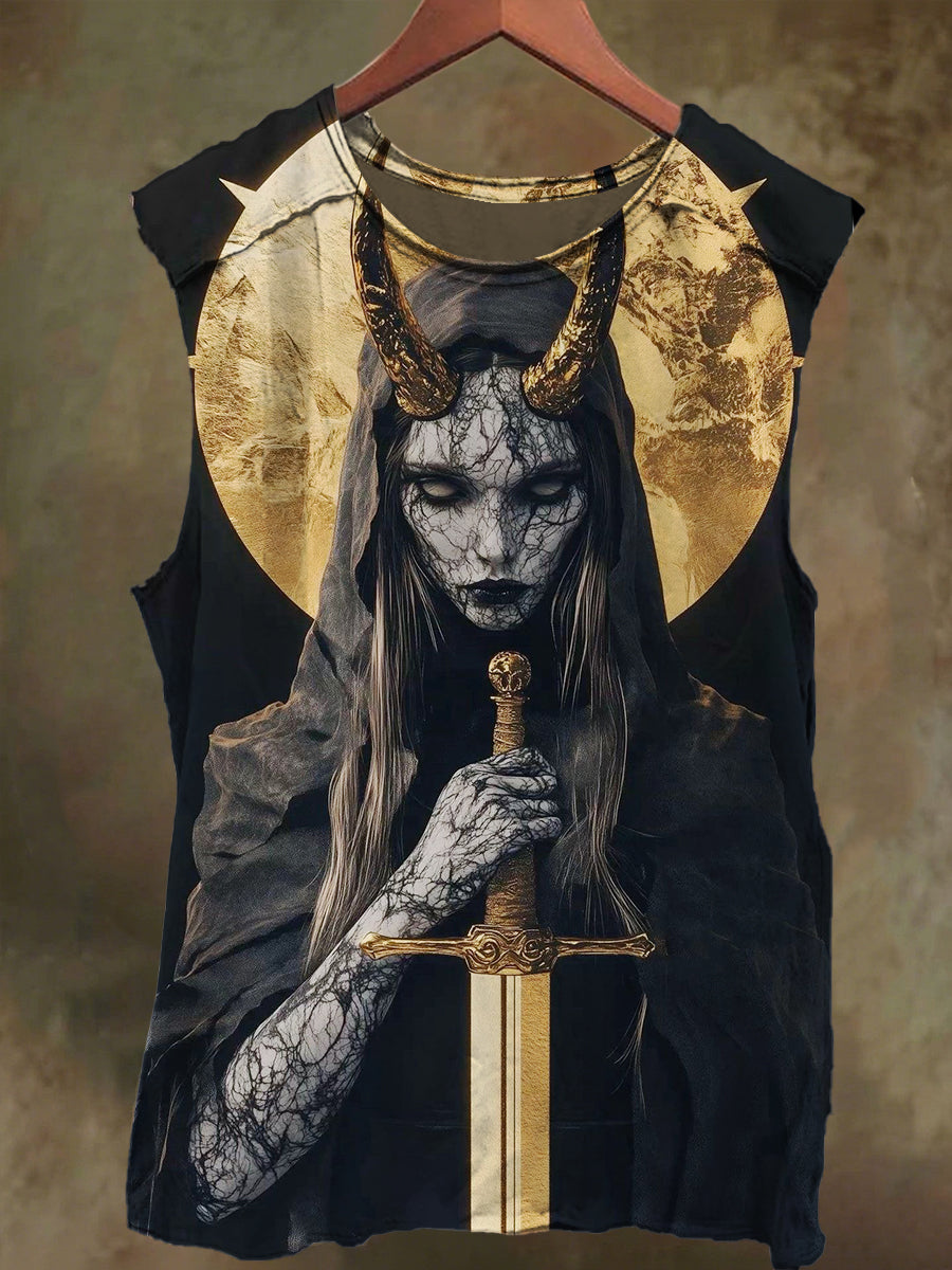 Unisex Nuns Under the Moon Print Casual Cotton Tank Top