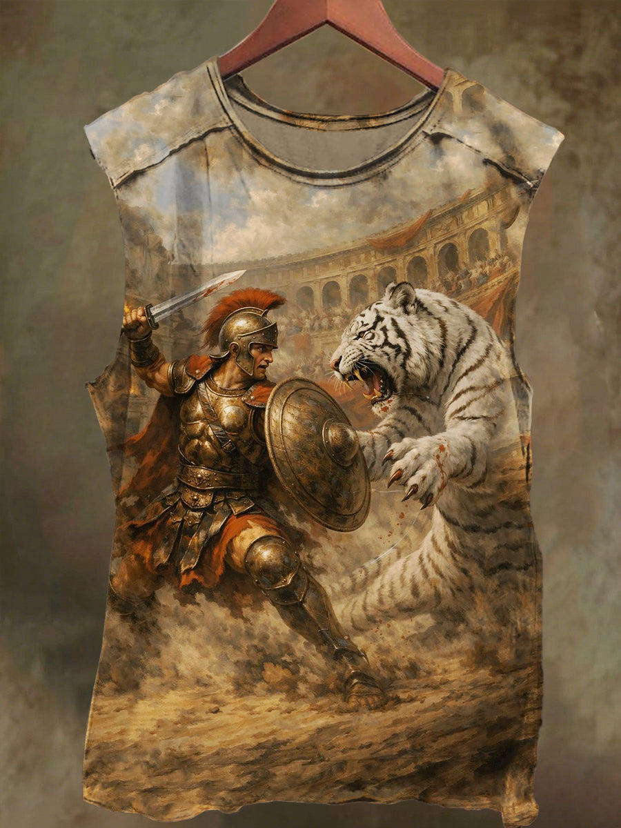 Unisex Gladiator and Tiger Print Casual Cotton Tank Top