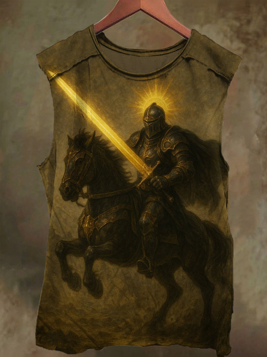Unisex Knight's Sword Print Casual Cotton Tank Top
