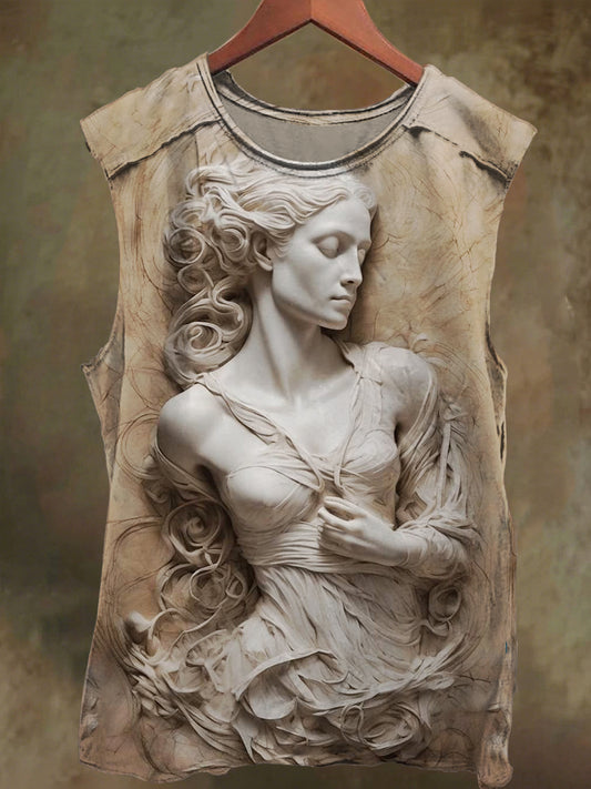 Unisex Goddess Embossed Print Casual Cotton Tank Top