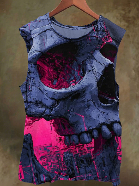 Unisex Mechanical Skull Print Casual Cotton Tank Top