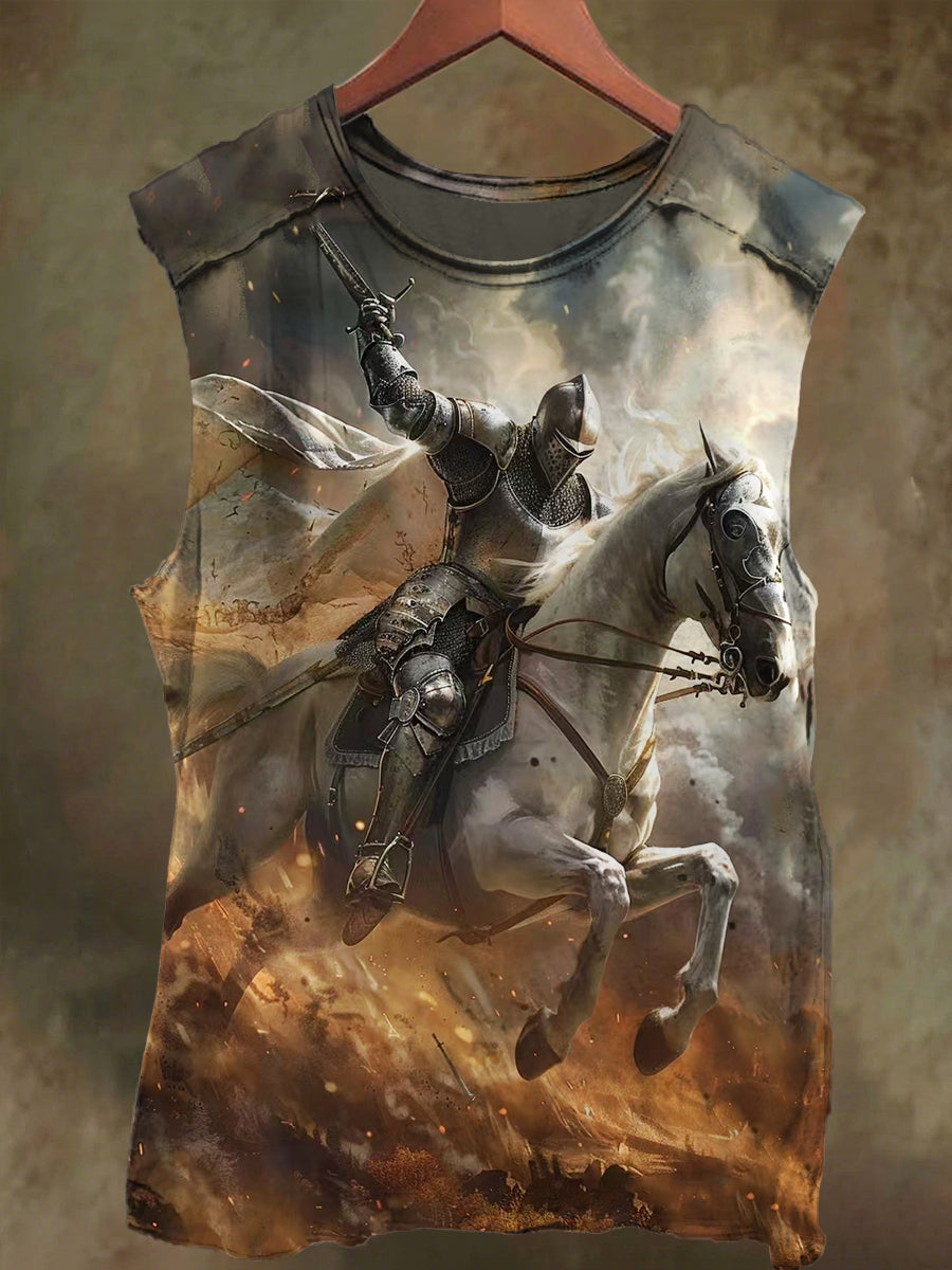 Unisex Rider on Horseback Print Casual Cotton Vest