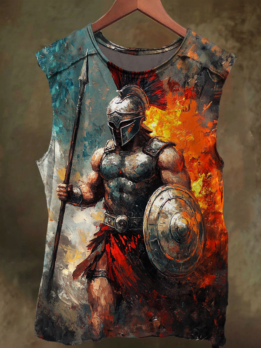 Unisex Knight in Flames Graffiti Print Casual Cotton Tank Top