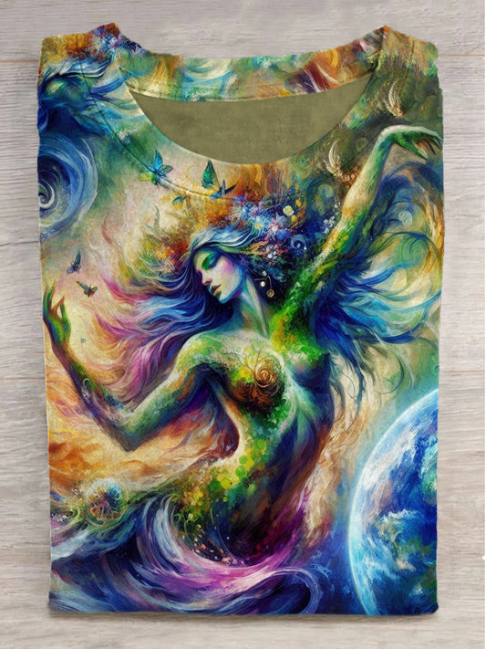 Earth Incarnate Gaia Printed Crew Neck Short Sleeve T-Shirt