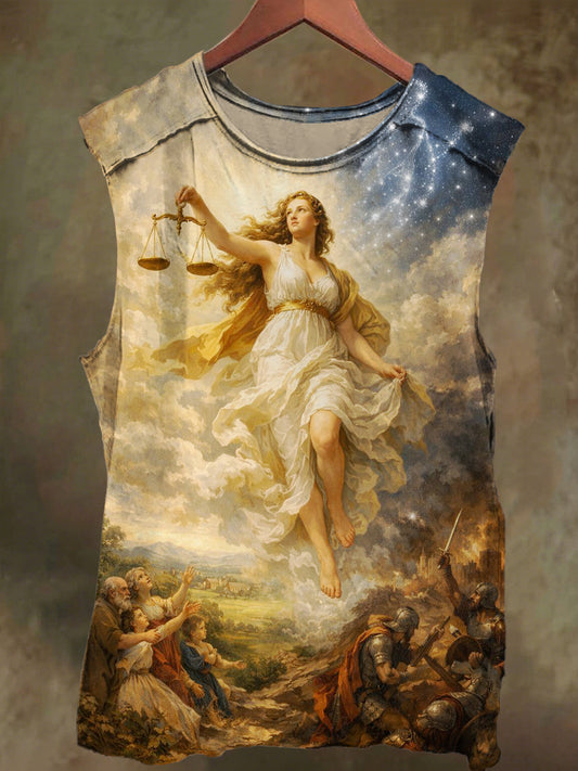 Unisex Dikkor God of Justice Moral Order Print Casual Cotton Tank Top