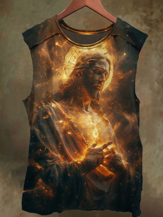 Unisex Holy Light and Jesus Print Casual Cotton Tank Top