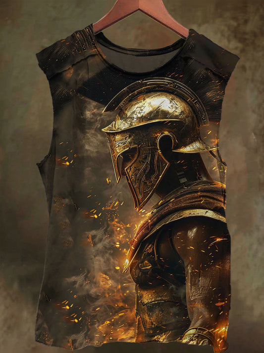 Unisex Knight in Flames Print Casual Cotton Tank Top