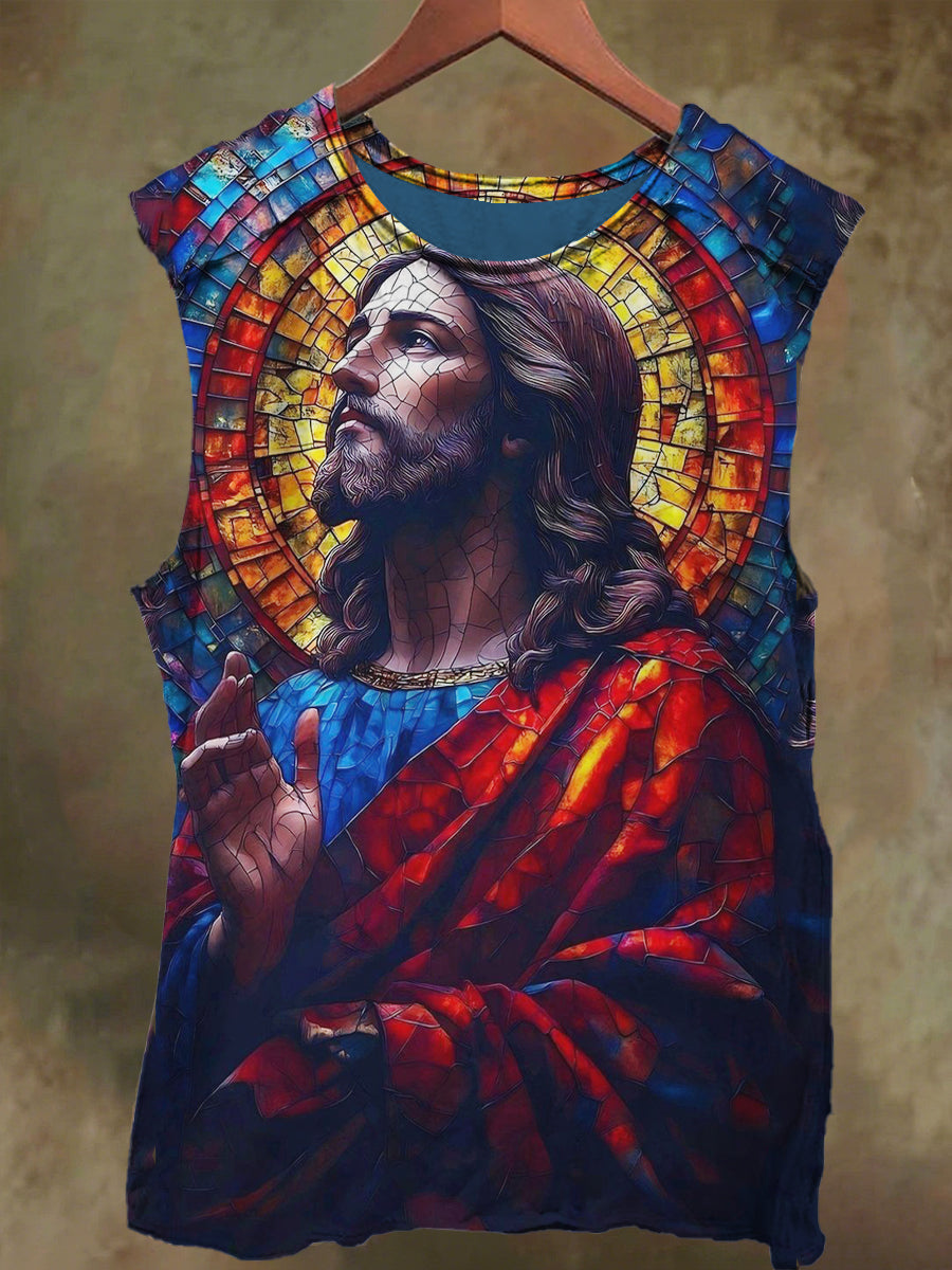 Unisex Jesus Print Casual Cotton Tank Top