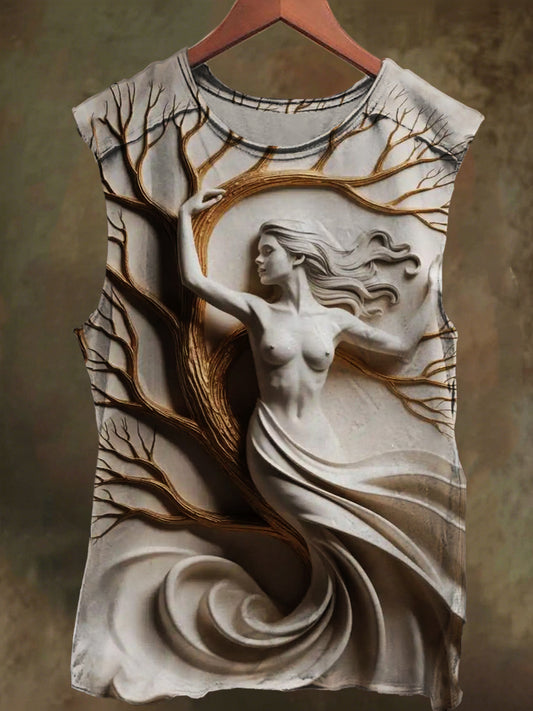 Unisex Girly Print Casual Cotton Tank Top with Tree Edge