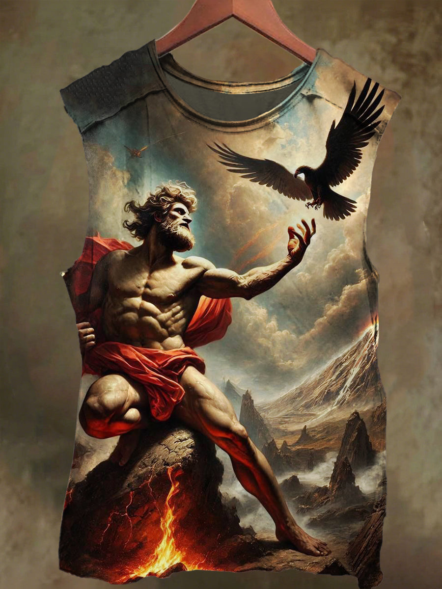 Unisex Prometheus and Eagle Print Casual Cotton Tank Top