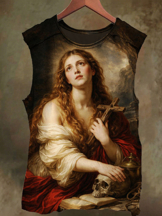 Unisex Mary Magdalene Print Casual Cotton Tank Top