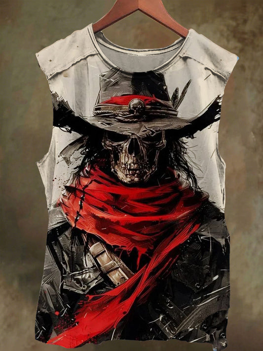 Unisex Denim Skull Print Casual Cotton Tank Top