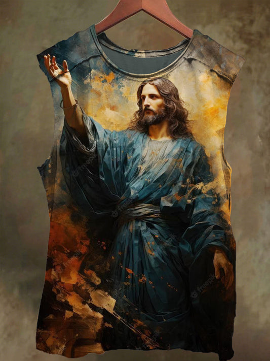 Unisex Jesus Graffiti Print Casual Cotton Tank Top
