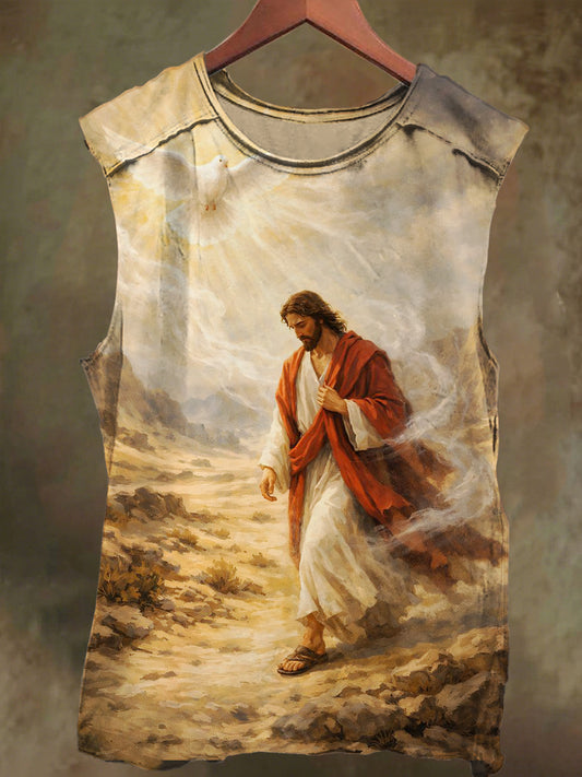 Unisex Jesus and Peace Print Casual Cotton Tank Top