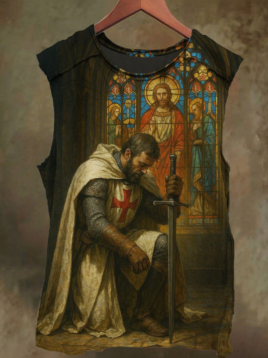 Unisex Jesus and Crusaders Print Casual Cotton Tank Top