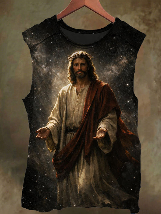 Unisex Night Sky Jesus Print Casual Cotton Tank Top