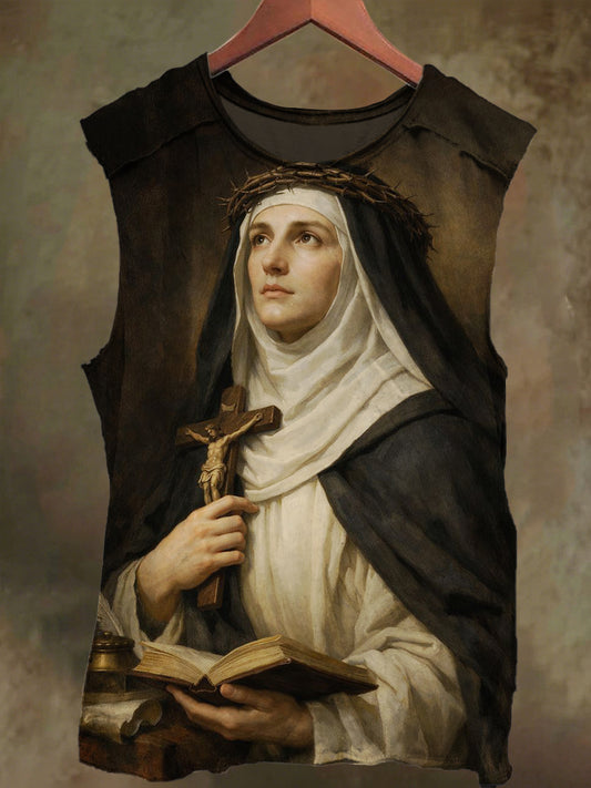 Unisex Nun and Jesus Print Casual Cotton Tank Top