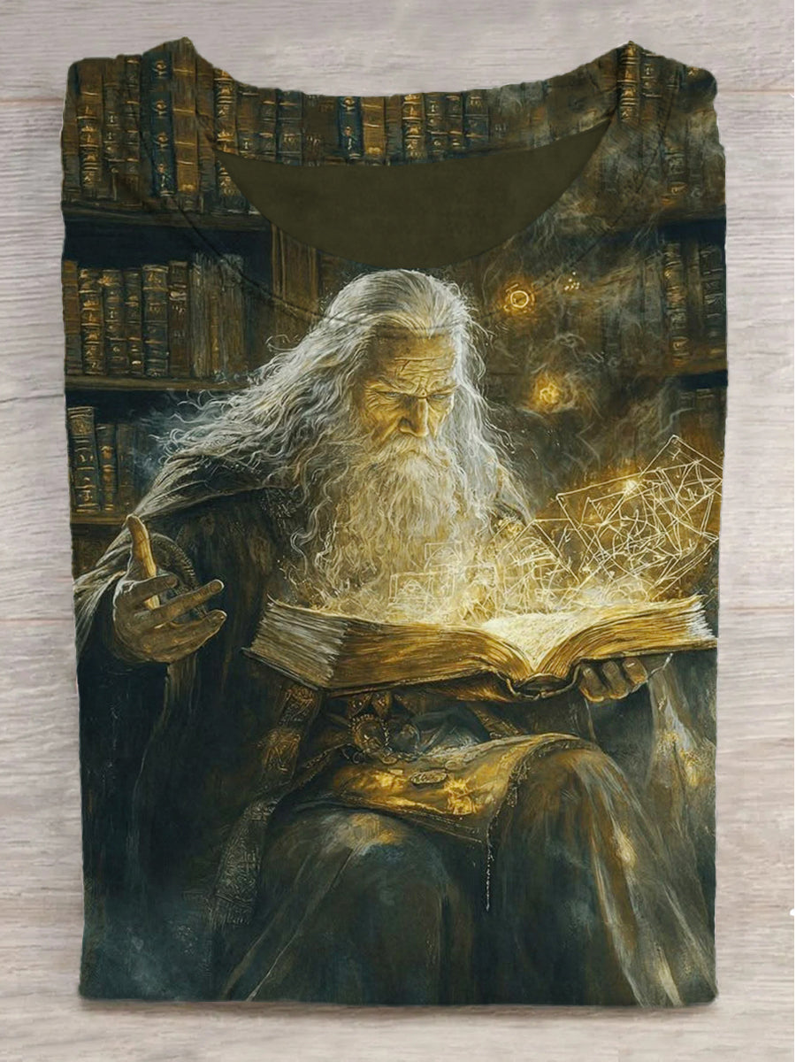 Witch and Bible Print Round Neck Short Sleeve T-Shirt