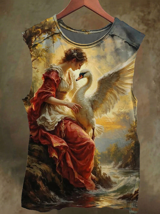 Unisex River Goddess Print Casual Cotton Tank Top