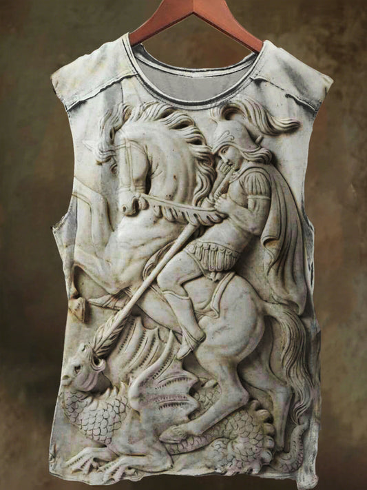 Unisex Embossed White Horse God Print Casual Cotton Tank Top