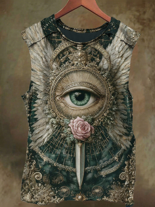 Unisex Wings and Angel Eyes Print Casual Cotton Tank Top