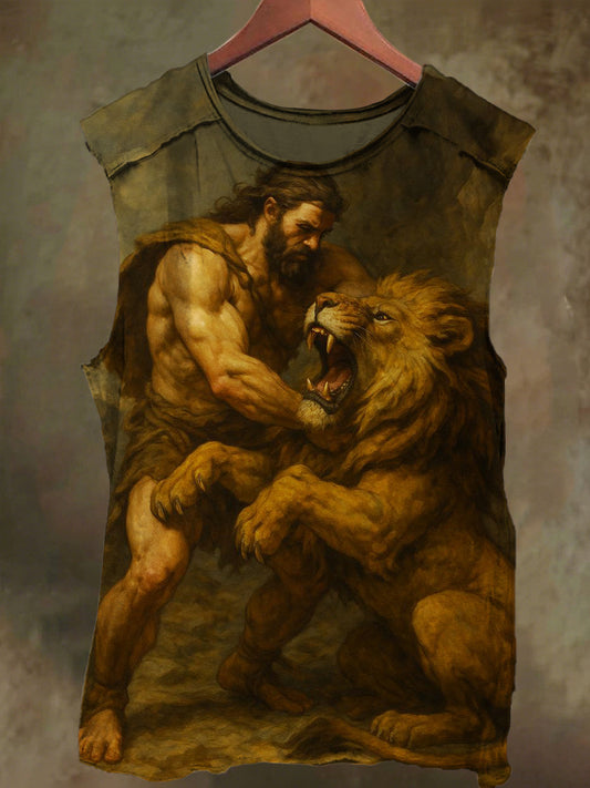 Unisex Gladiator and Lion Print Casual Cotton Tank Top