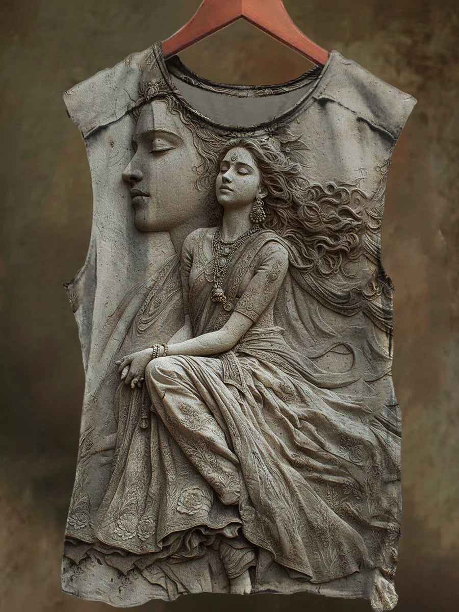 Unisex Embossed Goddess Print Casual Cotton Tank Top