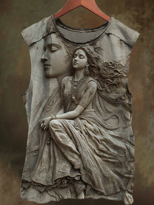 Unisex Embossed Goddess Print Casual Cotton Tank Top