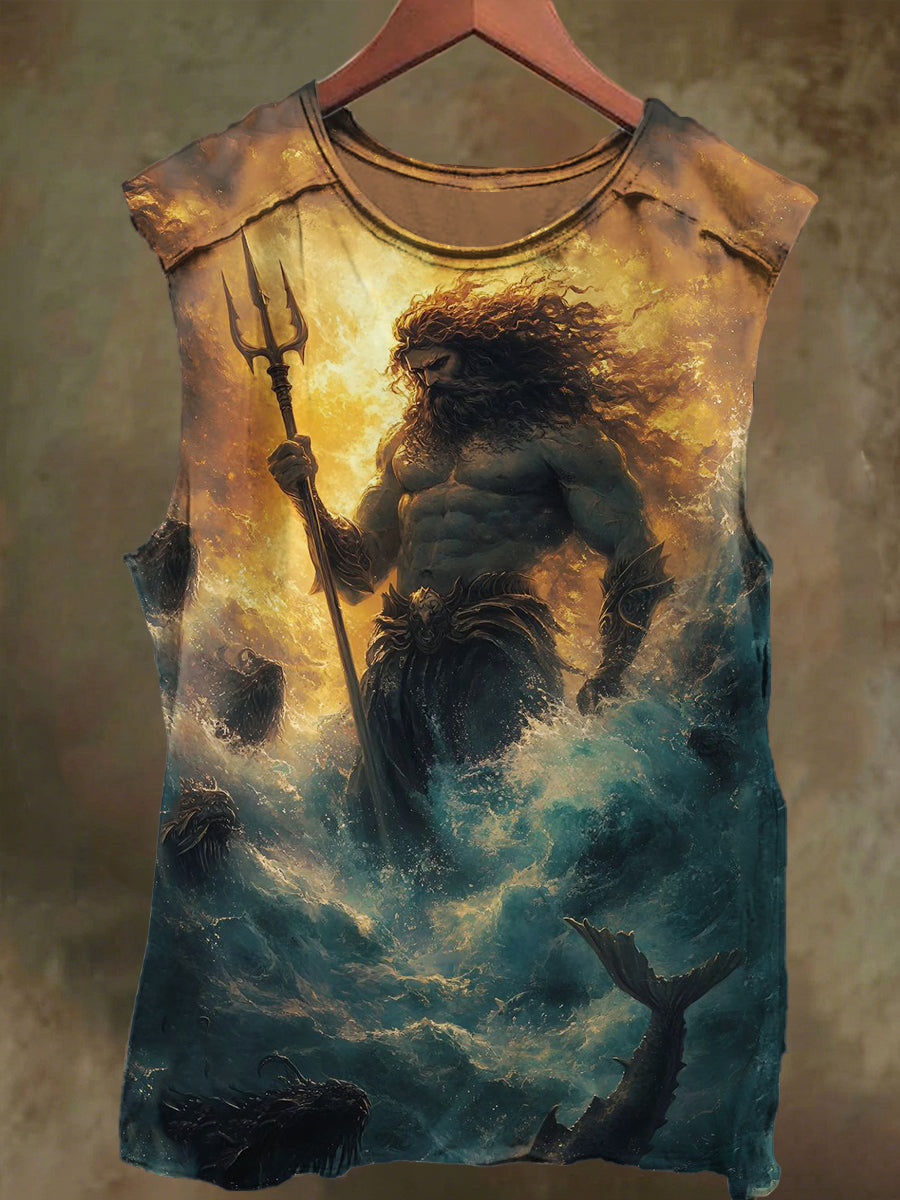 Unisex Poseidon Print Casual Cotton Tank Top