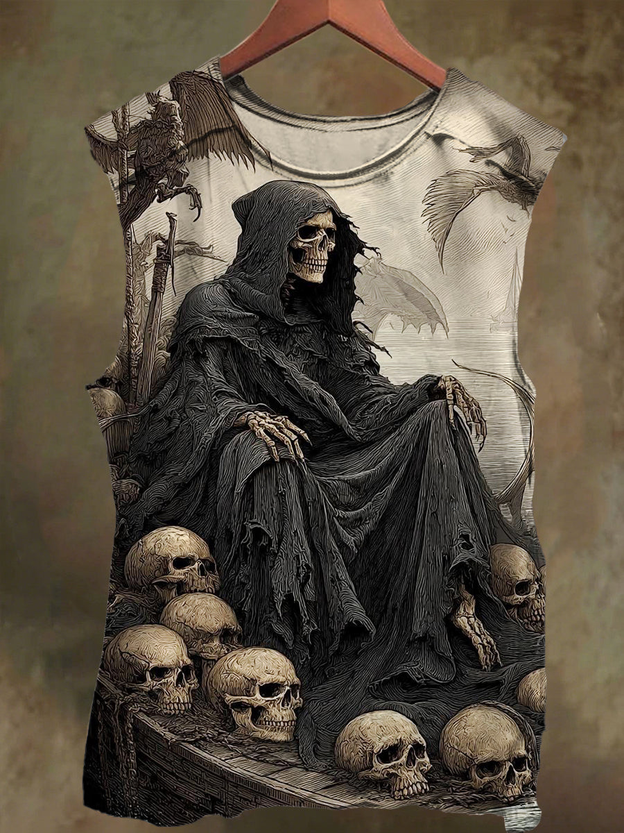 Unisex Pirate Skull Print Casual Cotton Tank Top