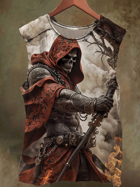 Unisex Tattoo Skull Sickle Print Casual Cotton Tank Top