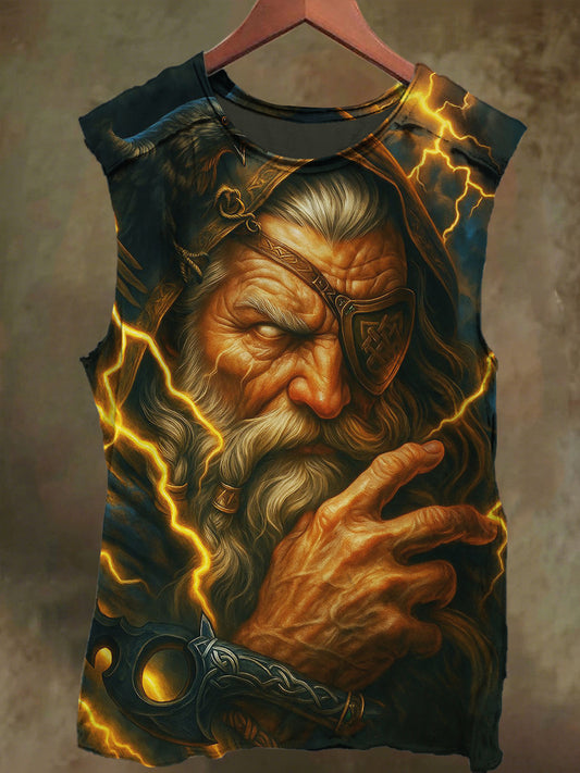 Unisex Thunder Old Man Print Casual Cotton Tank Top