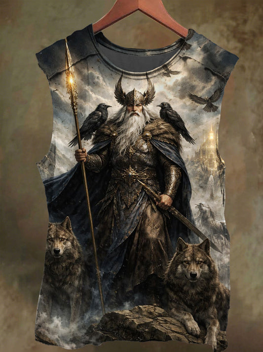 Unisex Thor and Wolf Print Casual Cotton Tank Top