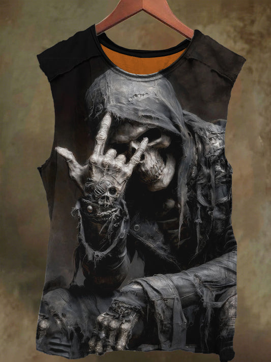Unisex Rock Skull Print Casual Cotton Tank Top