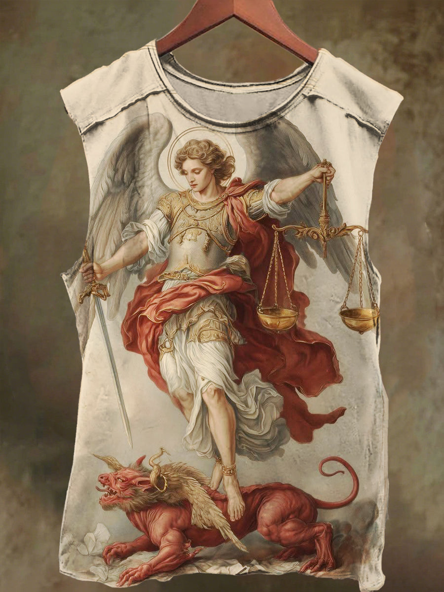 Unisex Sword of God Printed Casual Cotton Tank Top
