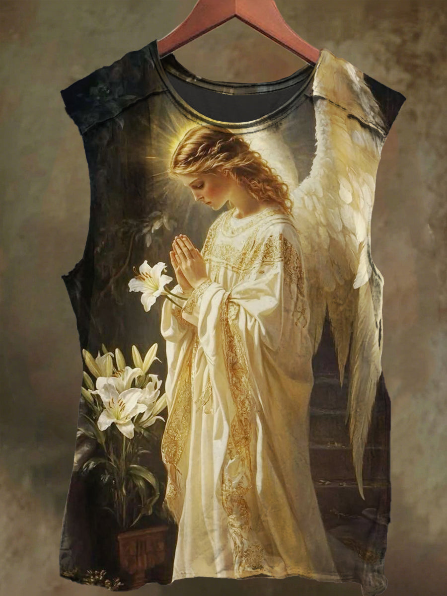 Unisex Divine Maiden's Prayer Print Casual Cotton Tank Top