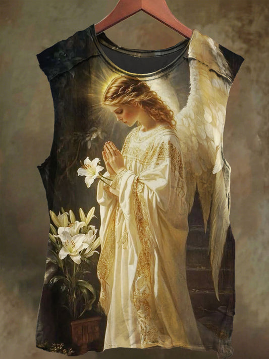 Unisex Divine Maiden's Prayer Print Casual Cotton Tank Top