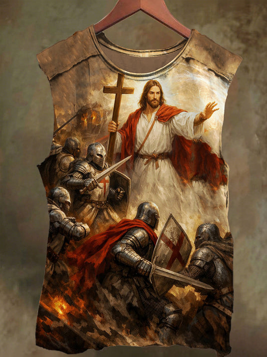 Unisex Crusader and Jesus Print Casual Cotton Tank Top