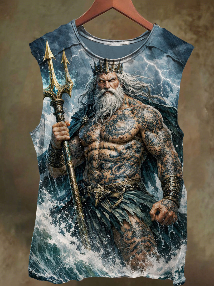 Unisex Poseidon Print Casual Cotton Tank Top